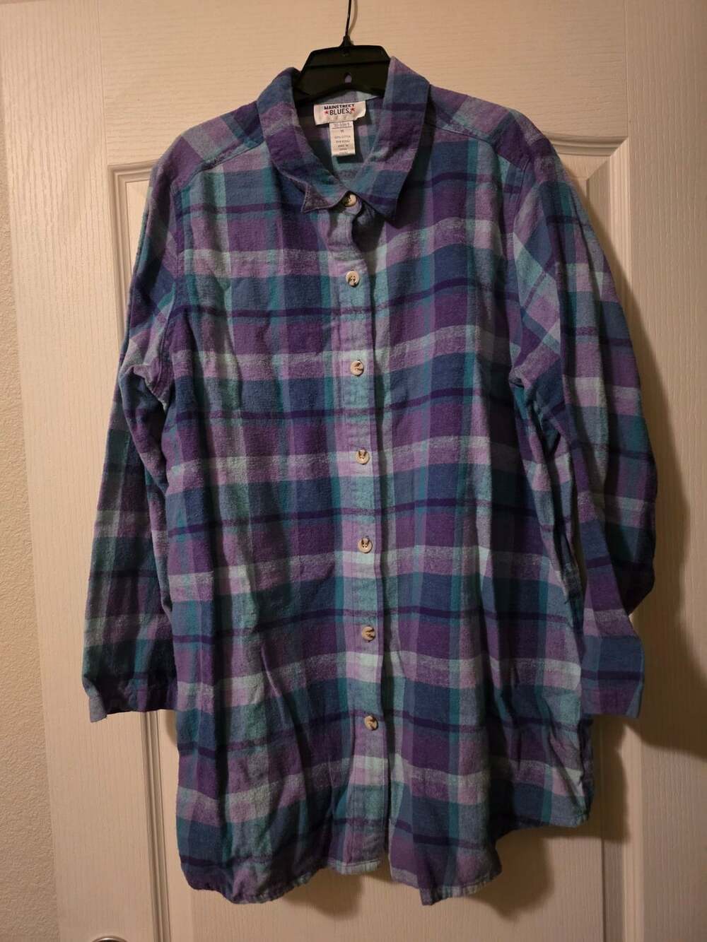 Mainstreet Blues Purple and Teal Plaid Button-Up Flannel Shirt Size 1X